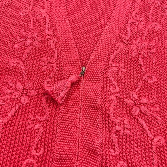New York Style Womens VTG Heavyweight Embroidered Cottagecore Zip Cardigan Sz L - Picture 2 of 10